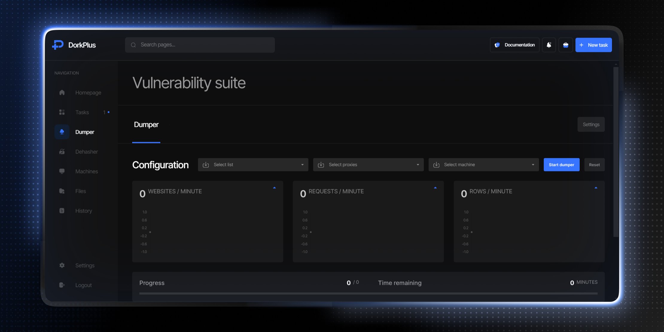 Task Overview DorkPlus Dashboard